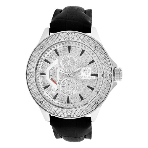 Montre Ice Mania IM3057 pour homme avec cadran illusion d'argent véritable diamant 50 mm 0,08 CT.