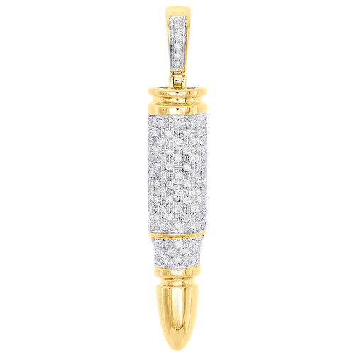 10K Yellow Gold Genuine Round Diamond Bullet Pendant 2" Mens Pave Charm 1/2 CT.