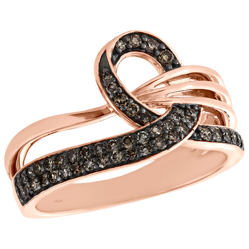 10K Rose Gold Brown Diamond Women's Awareness Ribbon Right Hand Ring 1/3 Ct.