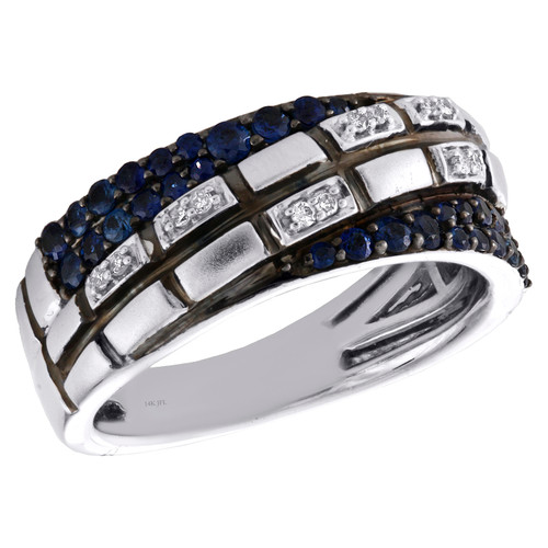 14K White Gold Genuine Sapphire & Diamond Wedding Statement Band 8mm Band 5/8 CT