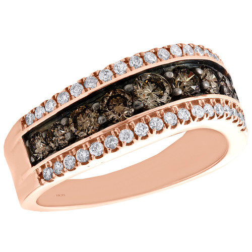 10K Rose Gold Round Brown Diamond Contour Wedding Band 7.50mm Fancy Ring 1 CT.