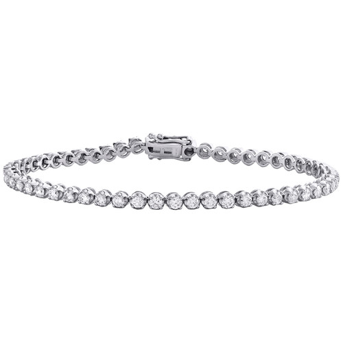 14K White Gold Round Cut Diamond 4-Prong Tennis Link Bracelet 7" | 3.50mm | 3 CT