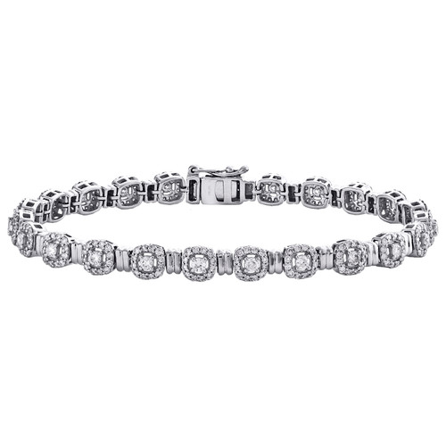 bracelet à maillons halo en or blanc 14 carats avec grappes de diamants ronds 7" | 5,50 mm | 2,20 ct.