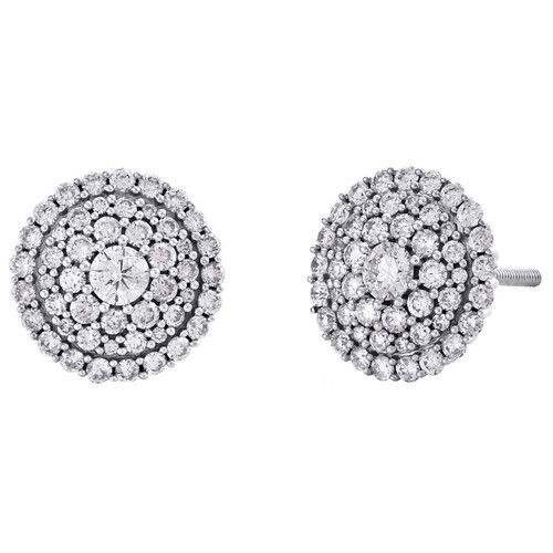 14K White Gold Genuine Round Diamond Cluster Fancy 11mm Stud Halo Earrings 1 CT.