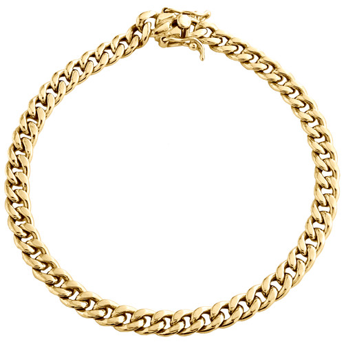 Mens 10K Yellow Gold 3D Hollow Miami Cuban Link Bracelet 14mm Box