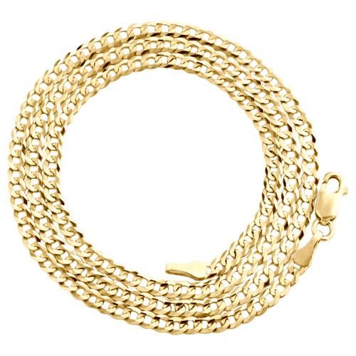 14K Yellow Gold 2.50mm Solid Plain Curb Cuban Chain Link Necklace 16 - 24 Inches