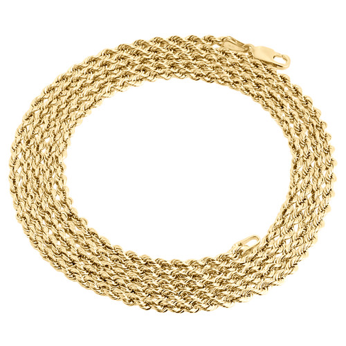 collana a maglie a catena in corda con taglio a diamante massiccio in oro giallo 14k da 2 mm da 16 - 30 pollici