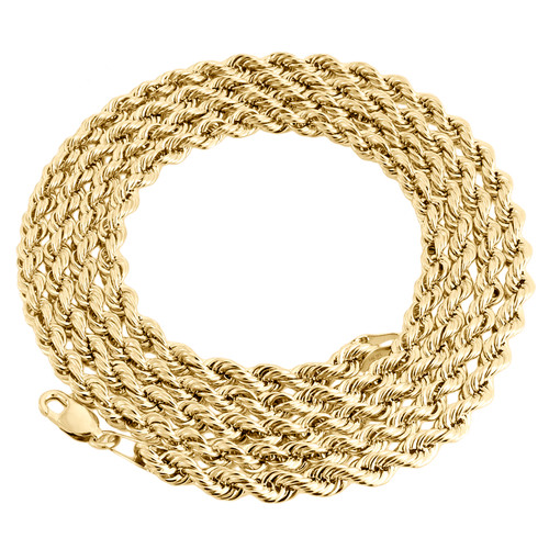 14K Yellow Gold 4mm Solid Diamond Cut Rope Chain Link Necklace 18 - 30 Inches