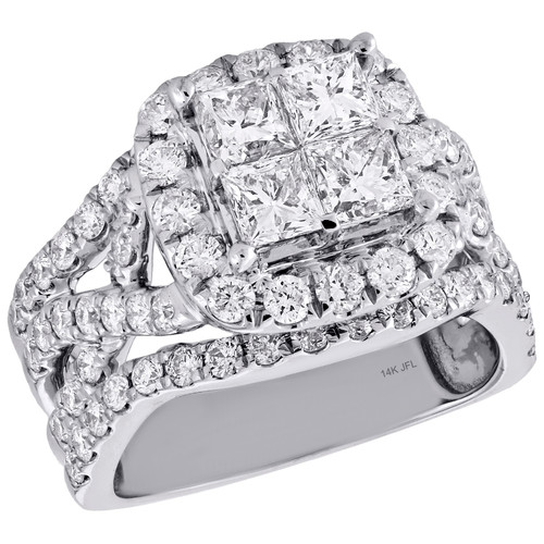 bague de fiançailles halo entrecroisée en or blanc 14 carats avec quatre diamants princesse 3 ct.