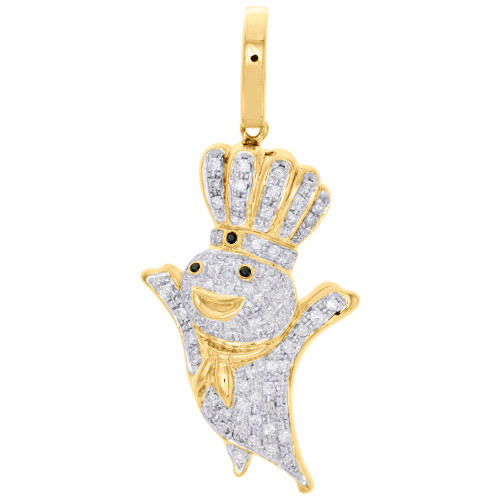 10K Yellow Gold Genuine Diamond Doughboy Pendant 1.55" Mens Pave Charm 0.44 CT.