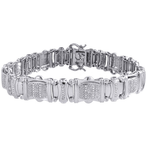 Mens White Diamond Bracelet .925 Sterling Silver 0.85 Ct.