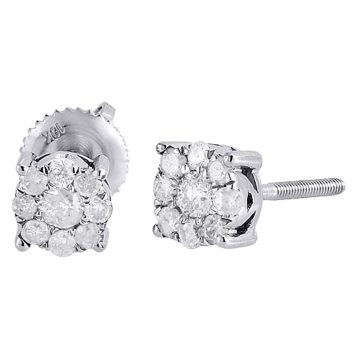 10K White Gold Round Diamond Solitaire Look Flower Cluster Stud Earrings 1/2 Ct.