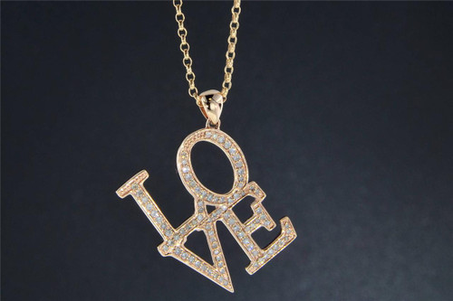 Diamond Love Pendant 10K Rose Gold 0.50 Ct Charm Necklace