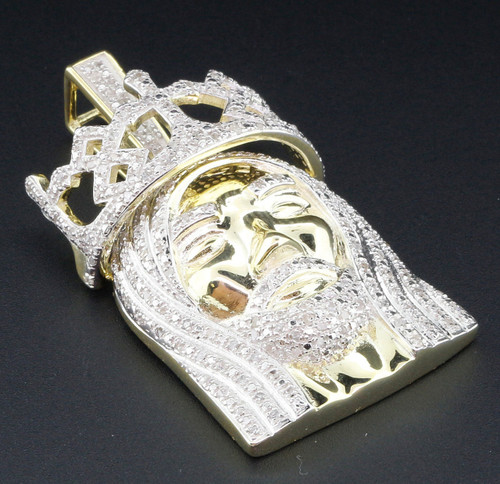 Mini Diamond Jesus Face hänge .925 Sterling Silver Crown on Head Charm 1 Ct