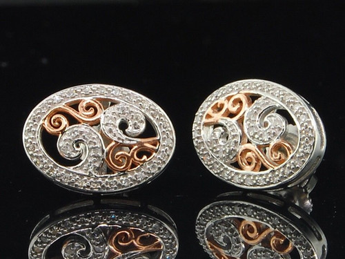 Diamond Earrings Ladies .925 Sterling Silver Round Pave Circle Design Studs