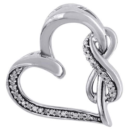Diamond Heart Pendant Infinity Charm 10K White Gold Round 0.12 CT.
