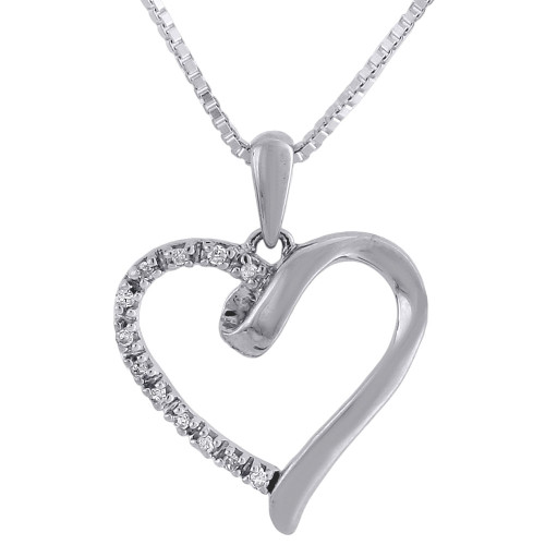Diamond Heart Pendant .925 Sterling Silver Charm Necklace with Chain 0.05 Tcw