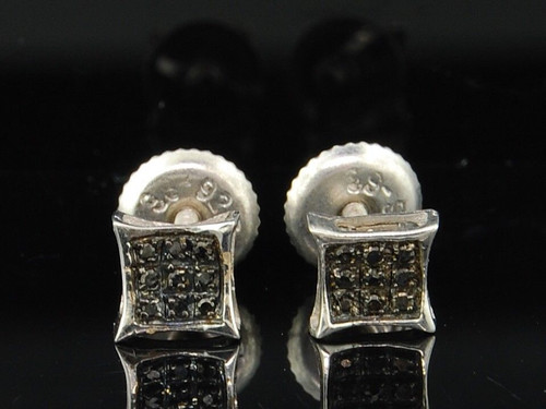 Herr dam .925 sterling silver svart diamant pave studs örhängen pave rutor