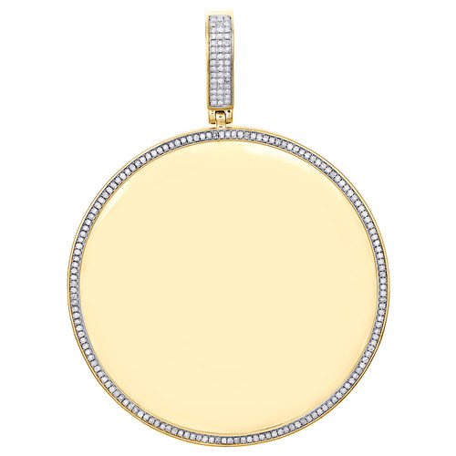 10K Yellow Gold Diamond Medallion Picture Memory Frame Pendant 3" Charm 1 CT.