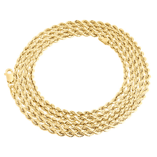 14K Yellow Gold 2.50mm Hollow Diamond Cut Rope Chain Link Necklace 16 - 30 Inch