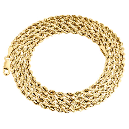 16 Mens Mens 3MM Diamond-cut Rope Chain Necklace in 14K Solid Gold