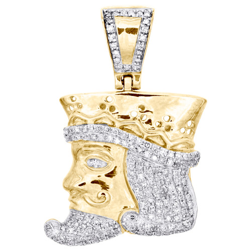 10K Yellow Gold Round Diamond King Poker Card Pendant 1.25" Pave Charm 1/2 CT.