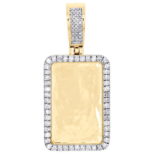 10K Yellow Gold Round Diamond Memory Picture Frame Pendant 1.65" Charm 3/4 CT.