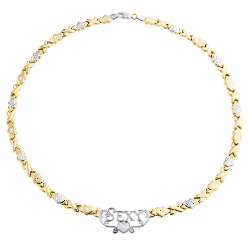 10K Yellow Gold Two Tone Teddy Bear XOXO Stampato Statement