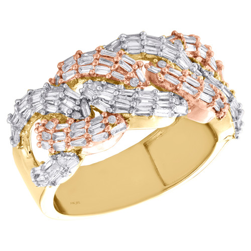 10 Karat Gelb- und Roségold-Baguette-Diamant-Miami-Cuban-Link-Ring, 12 mm, kleiner Finger, 1,15 ct