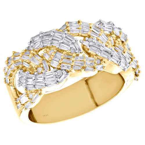 10-karätiger Gelbgold-Baguette-Diamant-Miami-Cuban-Link-Ring, 12 mm, ausgefallener kleiner Fingerring, 1,15 ct.