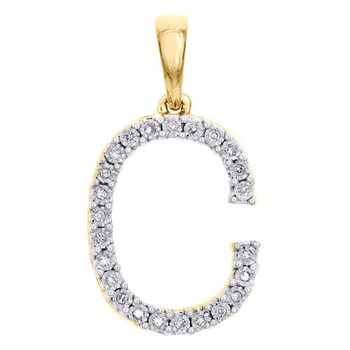 10K Yellow Gold Diamond Initial C Block Letter Pendant 1.1" Unisex Charm 0.08 CT