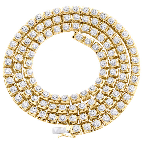 collier en grappe de diamants ronds en or jaune 10 carats de 5 mm, chaîne sertie miracle de 22 pouces, 2,80 ct