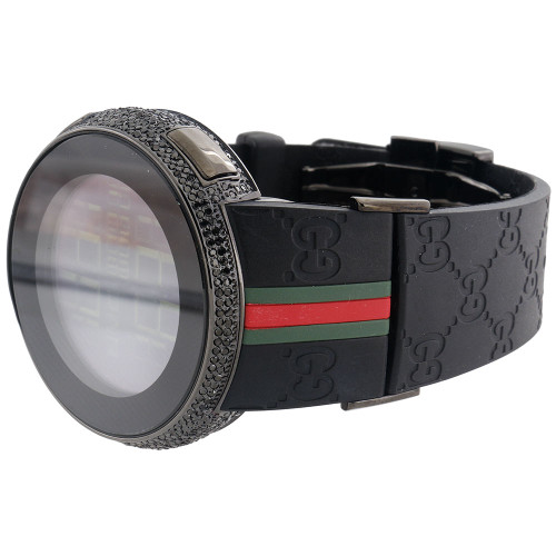 New Mens Custom Black Full Digital I Gucci YA114207 Black Diamond Watch 2.50 CT.