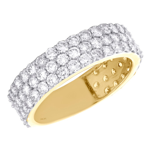 alliance en or jaune 14 carats avec pavé de diamants ronds, bague sertie de griffes de 6,50 mm, 2,87 ct.