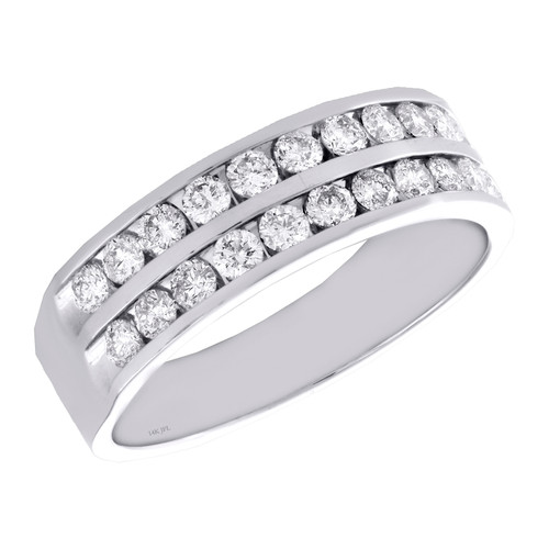 alianza de boda con diamantes redondos en oro blanco de 14 k, anillo con engaste de canal de doble hilera de 6,5 mm, 1 qt