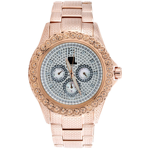 Reloj de diamantes para hombre Ice Time bling Jojo Joe Rodeo banda ilusión de acero rosa 1/4 ct