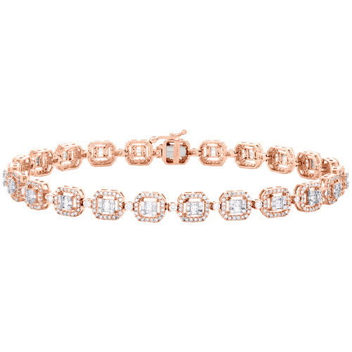 10-Karat-Roségold-Armband mit rundem und quadratischem Baguette-Diamant, 7 mm Gliederlänge, 9 Zoll, 4,20 ct.