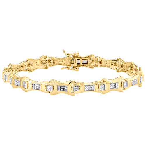 10K Yellow Gold Round Diamond Statement Link 8.50mm Bracelet 8.50" Pave 1/2 CT.