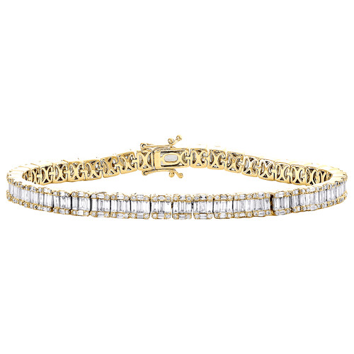 brazalete de tenis de 7 "de 5 mm con diamantes redondos y baguette en oro amarillo de 14 k y 4,8 ct