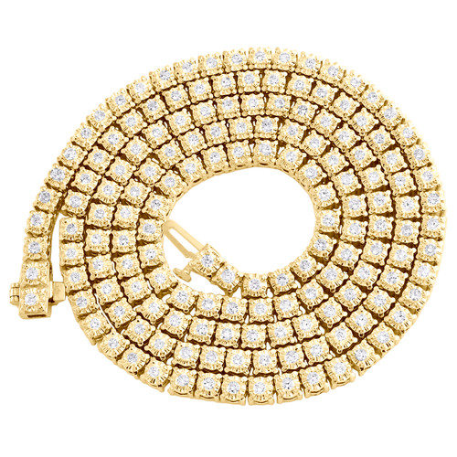 collana da 22 pollici con catena da tennis da 4 mm a 4 griffe in oro giallo 10k con diamanti rotondi da 5,60 ct.