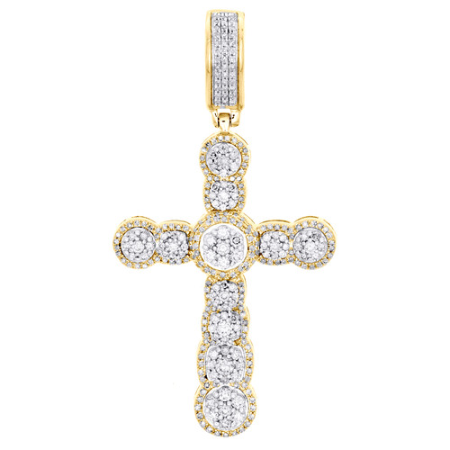 pendentif en or jaune 10 carats avec diamants ronds et halo en grappe, breloque de 2,25 pouces, 1,50 ct.