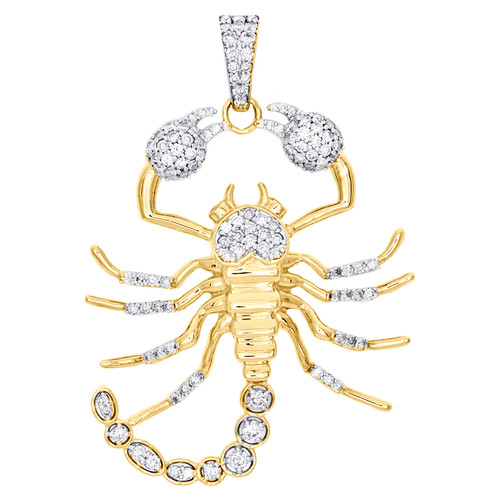 statement-Skorpion-Anhänger aus 10-karätigem Gelbgold mit rundem Diamant, 5,5 cm, Charm, 1,75 ct.