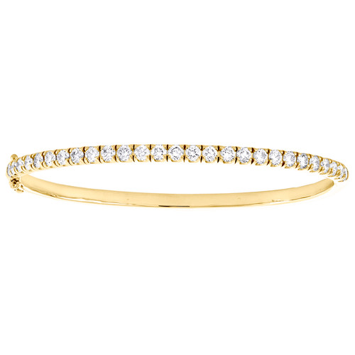 14-Karat-Gelbgold-Armreif mit rundem Diamant-Krappenbesatz, 3-mm-Statement-Armband, 2,20 ct.