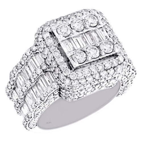10K White Gold Round & Baguette Daimond 17mm Square Statement Pinky Ring 5.50 CT
