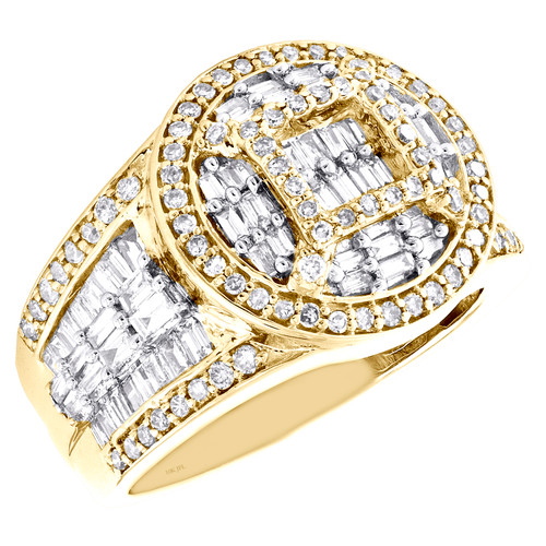 anello da mignolo da 17 mm con fascia con diamanti rotondi e baguette in oro giallo 10k da 1,90 ct.