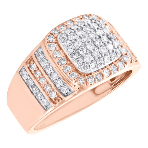 bague en or rose 10 carats avec diamant rond et carré de 13 mm, bande pavée 1,03 ct.
