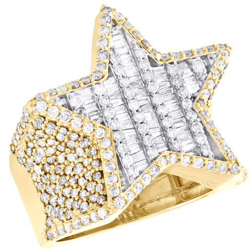 10K Yellow Gold Round & Baguette Diamond Star Statement 24mm Pinky Ring 2.80 CT.