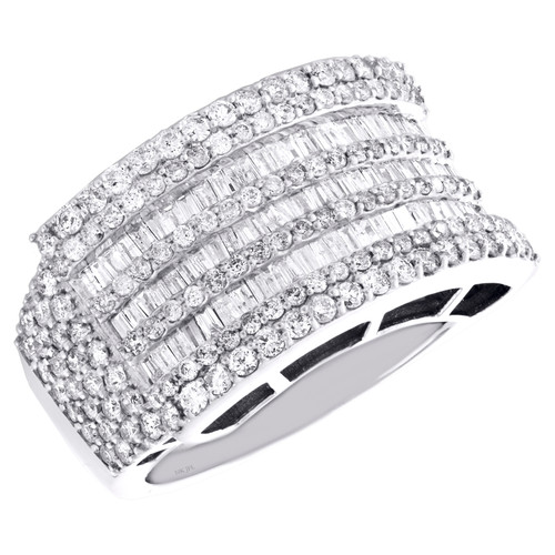 10K White Gold Round & Baguette Diamond 16mm Statement Pinky Ring Band 3.05 CT