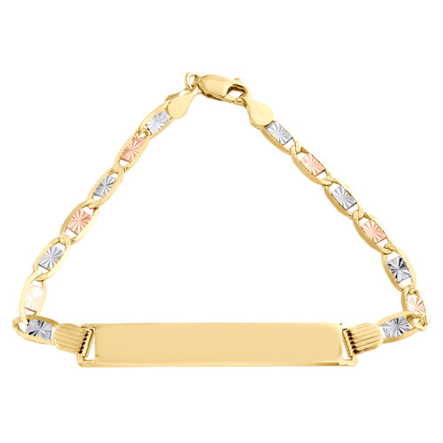 bracciale Valentino in oro tricolore 14k con taglio a diamante, diametro 7 mm, bracciale con dichiarazione d'identità, 7"