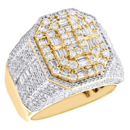 anillo de meñique en racimo octágono de 19 mm con diamantes redondos y baguette en oro amarillo de 10 k, 2,65 ct